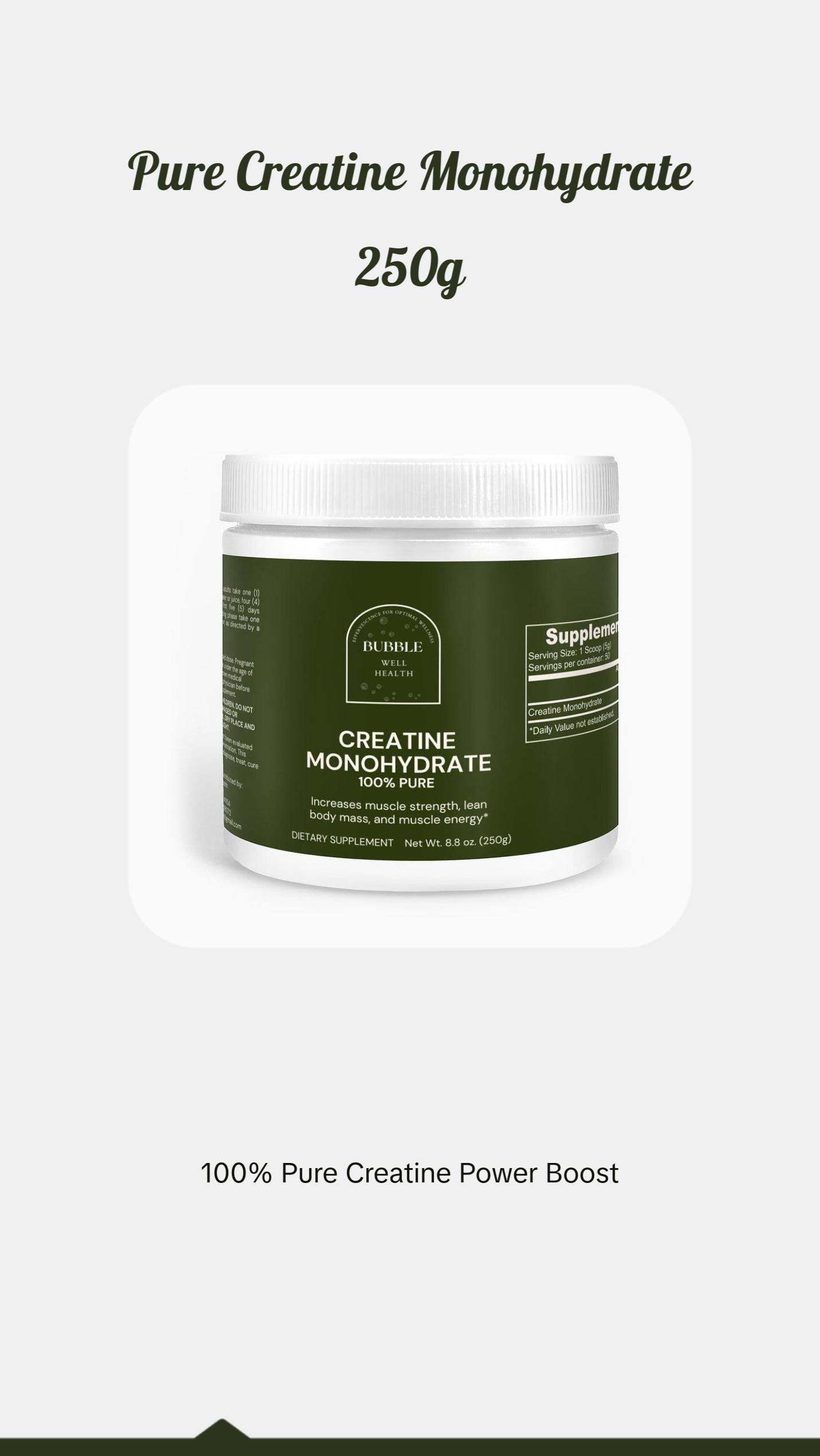 100% Pure Creatine Monohydrate Supplement for Optimal Exercise Performance and Muscle Protein Synthesis - Unflavored, 0.55lb (250g)