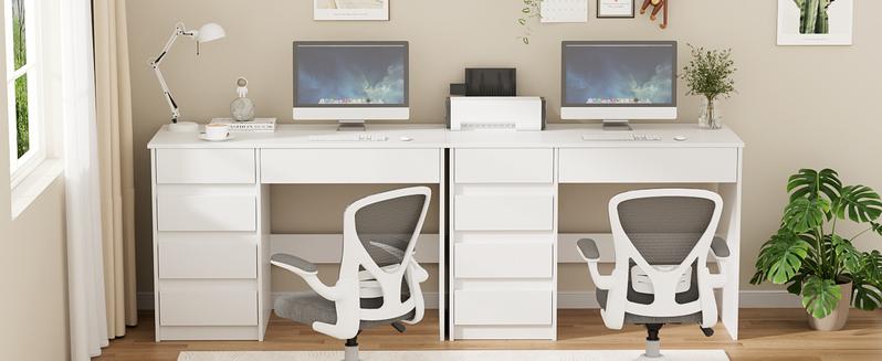 VOWNER 43 Inch Computer Desk with 5 File Drawers Cabinet  Home Office Desk with Storage Shelves Work from Home Modern Work Writing Study Table for Bedroom White Black