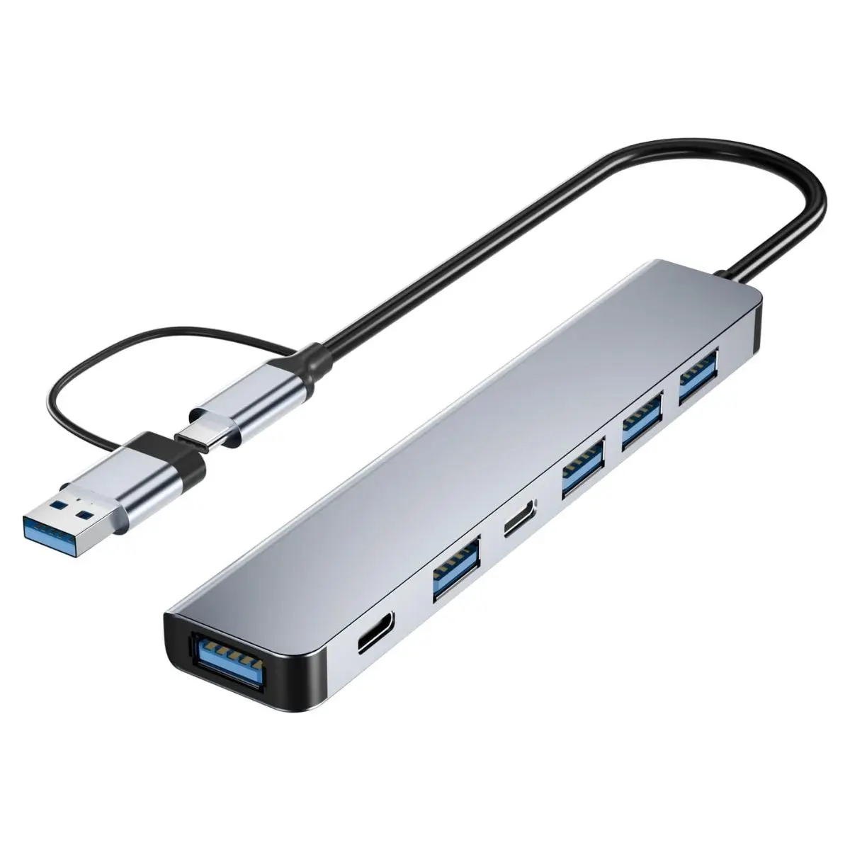 7-in-1 USB C Hub – Aluminum Multiport Adapter with USB 3.0, 4 USB 2.0 & 2 USB-C Ports