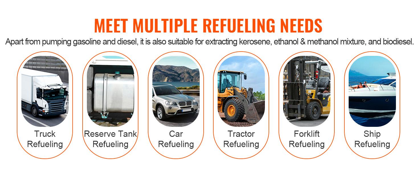 VEVOR Fuel Transfer Pump, 12V DC 20 GPM 1/4 HP, Gasoline Extractor Pump with Automatic Nozzle, Discharge Hose & Suction Pipe for Gasoline, Diesel, Kerosene, Ethanol & Methanol Blends, and Biodiesel