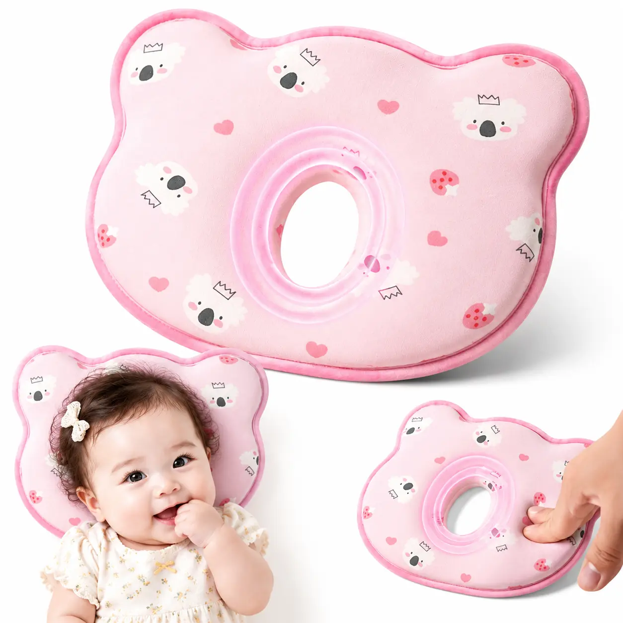 Baby Memory Foam Pillow Set - Adorable Bear Design, Breathable Fabric, Gentle Neck Support, Travel-Friendly, Prevents Flattening for Boys & Girls (Mother’s Day Gift Option), Gentle Support