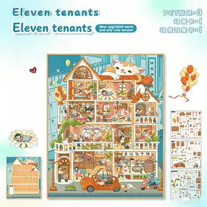 [Eleven tenants Scene] 3D Scene Sticker Including a tweezers DIY Cute Cartoon Creative Stickers for Scrapbooking Making DIY Decorative Stickers for Crafting