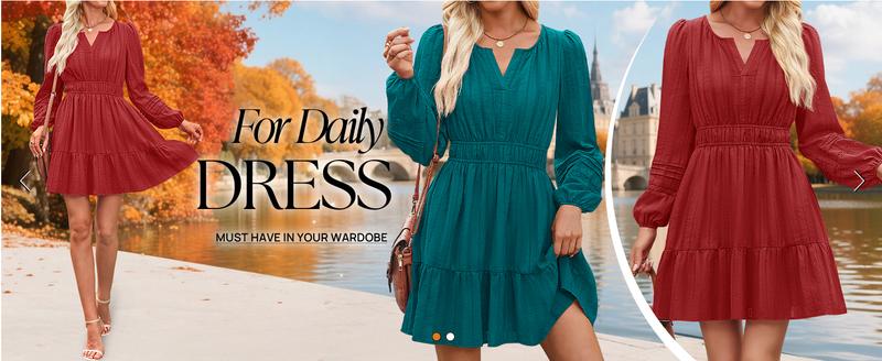 ZESICA Long Sleeve V Neck Mini Dresses for Women 2026 Spring High Waist Ruffle Pleated A Line Cocktail Party Short Dress