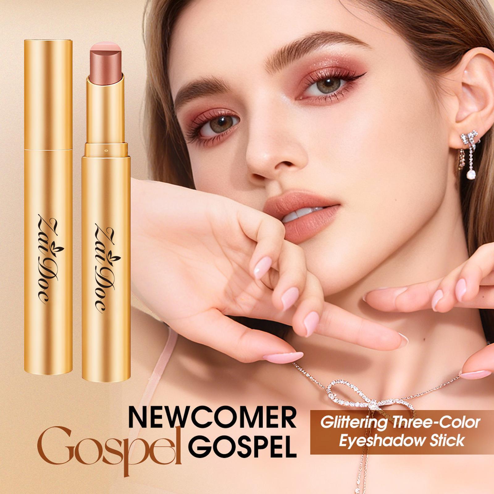 3-in-1 ZaiDoc Easy Eyeshadow Stick for Beginners,SmudgeProof in Seconds, One-Stroke Application,Creamy Shimmer Trio Eyeshadow Stick Waterproof Longwear Liquid Eyeliner Color Changing Lip Oil Trio Waterproof Shiny Diamond Eyeshadow