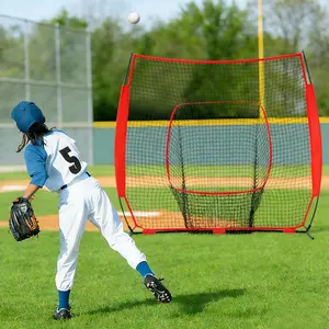 7x7 FT Baseball Hitting Net with Carry Bag, Portable Batting & Pitching Practice Net for Backyard Training, Easy Setup Softball Net for Indoor/Outdoor, Black/Red