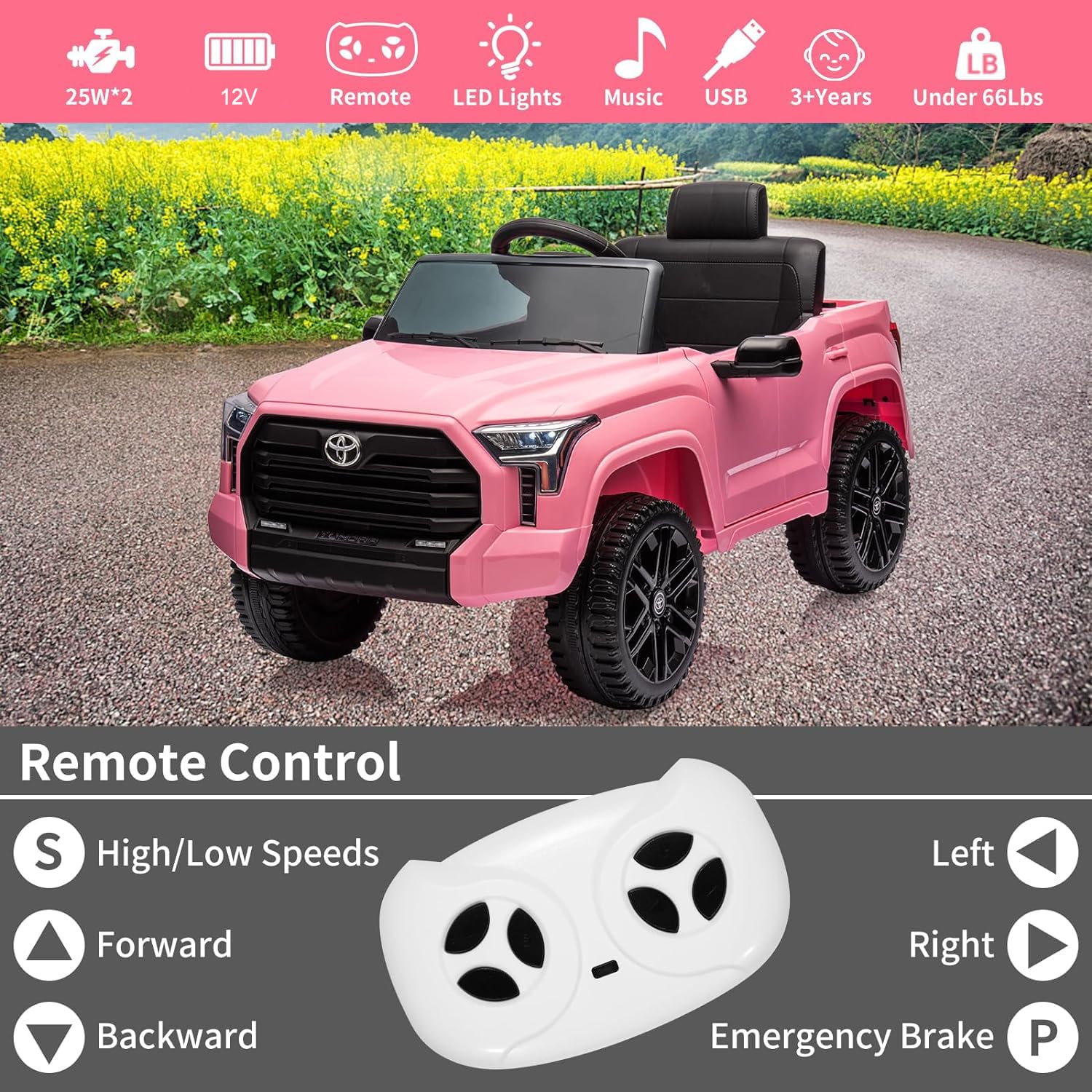 【Restock Sale】GARVEE 12V Licensed Toyota Ride-On Car for Ages 3+, Featuring Remote Control, MP3, LED Lights, Suspension, Double Doors, Safety Belt, Available in Pink, White, Blue, Red, Rose, Green, and Grey - Perfect Ride-On Toy! 【Restock Sale】GARVEE 12V Licensed Toyota Ride-On Car for Ages 3+, Featuring Remote Control, MP3, LED Lights, Suspension, Double Doors, Safety Belt, Available in Pink, White, Blue, Red, Rose, Green, and Grey - Perfect Ride-On Toy!