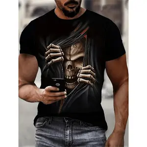 3D Skull Print T Shirt For Men Stylish Short Sleeve Summer Tee With Graphic Skeleton Design Comfortable Polyester Casual Wear