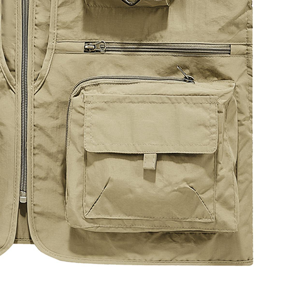 Men's Solid Color Lightweight All-Season Deep Cargo Vest Jacket with Multi-Pocket Outdoor Workwear for Fishing, Safari, Travel & Zippered Door Panels - Machine Washable (Vest & Jacket can be worn separately or together)