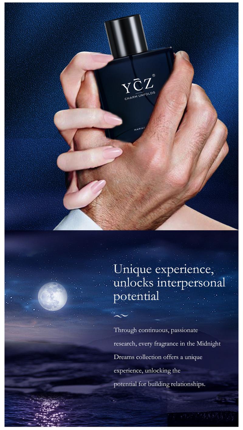 YCZ Midnight Marine Perfume EDP 50ml Sweet Elegant Fragrance for Men's Cologne Gift with Jasmine Lemon & Patchouli Notes Long Lasting Scent Aromatic Amberwood Charm Unfolds