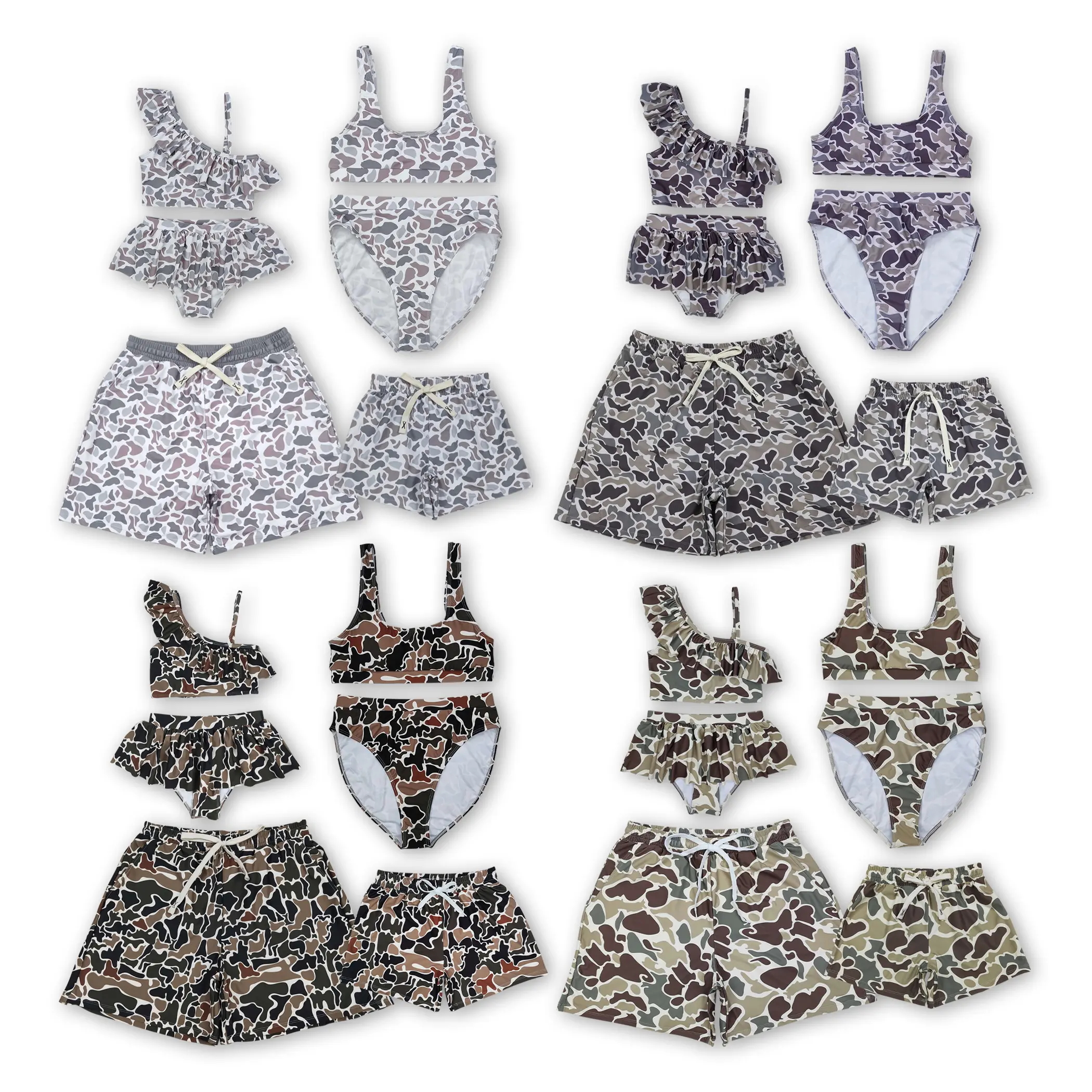Matching Family Multi-Color Camouflage Bikini Sets - Sports & Outdoor Beach Wear for Summer Outdoor Swimming Activities, Print, Versatile, Swimsuit, Adult Set S0558, Water Sports, Family Set