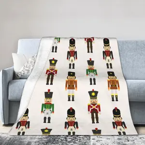 Christmas Nutcrackers Blankets Velvet Xmas Nutcracker Doll Comfortable Soft Throw Blankets for Bedding Plush Thin Quilt
