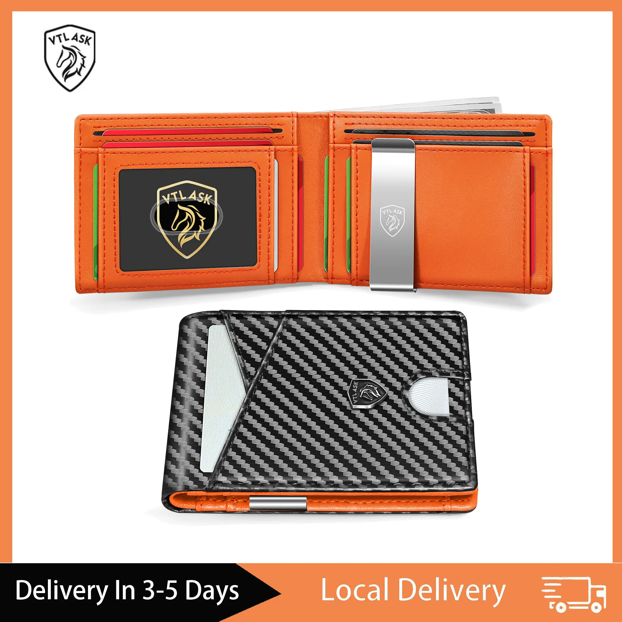 VTLASK Men's Slim Stylish RFID Blocking Anti-Theft Wallet - Ultra-Thin Leather Minimalist Mens Wallet, Compact Card Carrying Holder for Everyday Carry, Stylish Wallet