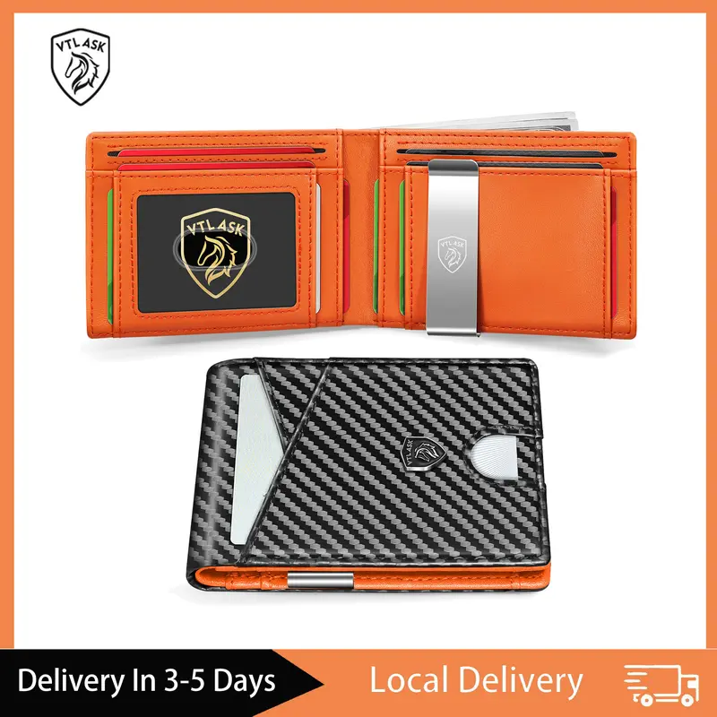 VTLASK Men's Business Style Leather Wallet - Slim, Ultra-Thin, Durable RFID Shielded Anti-Theft Card Holder with Card Slots, Blocks 13.56 MHz, Ideal for Everyday Carry & Father's Day Gift, Rfid Shielded Wallet
