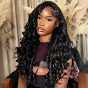 Mamushow 7x6 Glueless Loose Body Wigs Human Hair Pre Plucked Pre Cut Lace Front Wigs Human Hair for Women 7x6 HD Lace Closure Wigs with Elastic Drawstring 250% Density Natural Color