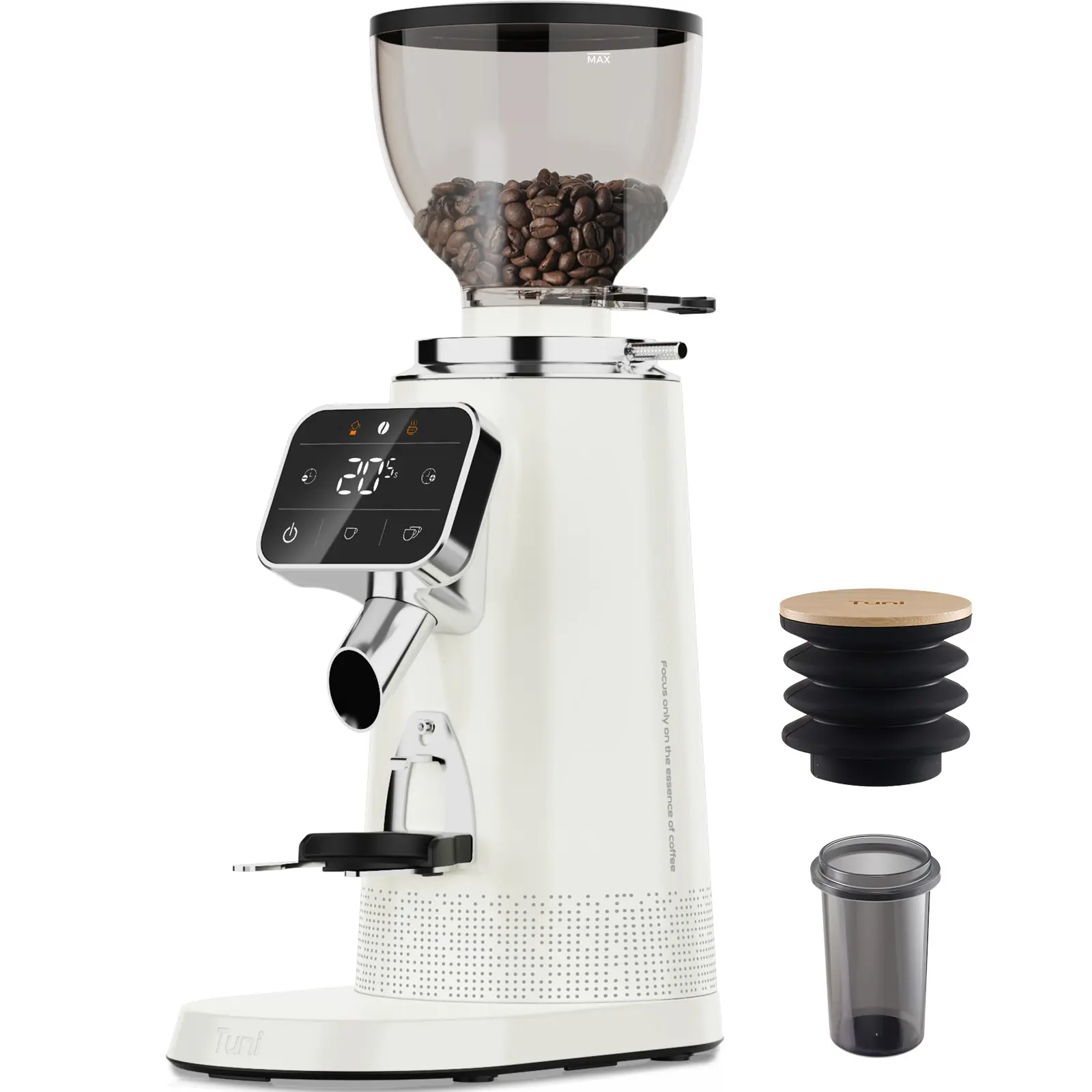 Kursinna G3 Commercial Grade Electric Coffee Grinder - 64mm Flat Burrs, 100 Grind Settings, Single Dose, Touchscreen Display, Anti-Static Tech, All-Metal Stainless Steel Body, Ivory, 120V, 260W, Aromatic Coffee Flavors, Minimizing Heat Buildup, 120 Volt