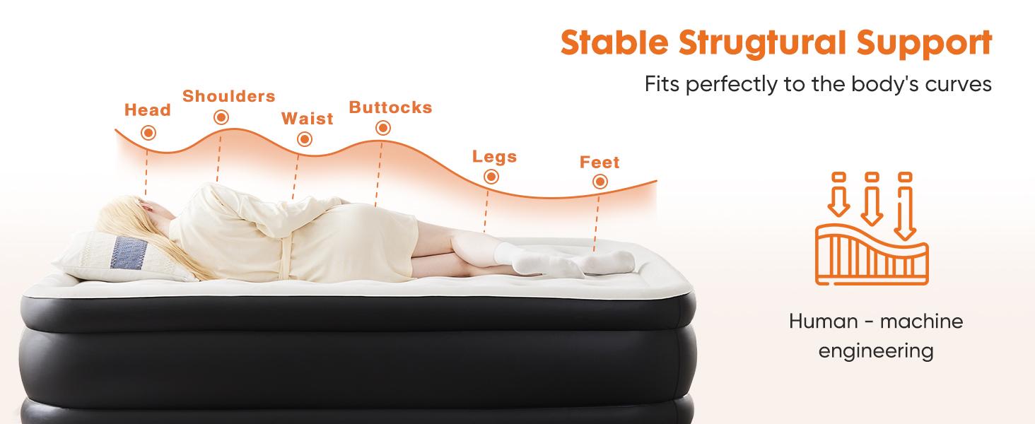 Air Mattress - Inflatable Blow Up Mattress Airbed with Built-in Pump, Double Height, Adjustable Portable for Home or Camping