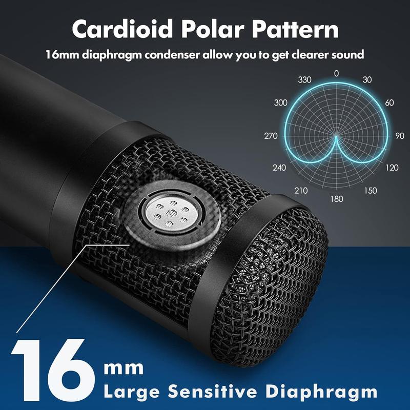 USB Microphone,Professional Microphone 192kHz/24Bit Plug & Play PC Computer Microphone Condenser Cardioid Mic Kit with Adjustable Boom Arm Stand Shock Mount,for Podcast,Streaming,Studio Recording