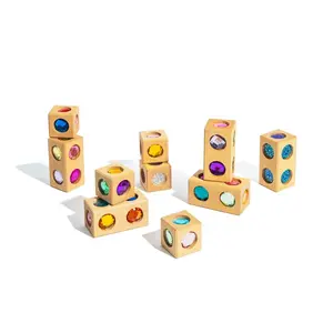 Maison Rue Frankie Blocks Enchanting Wooden Sensory Blocks with Sparkly Gems for Open-Ended Play Enhances Fine Motor Skills & Color Recognition Perfect for Montessori Play Spaces