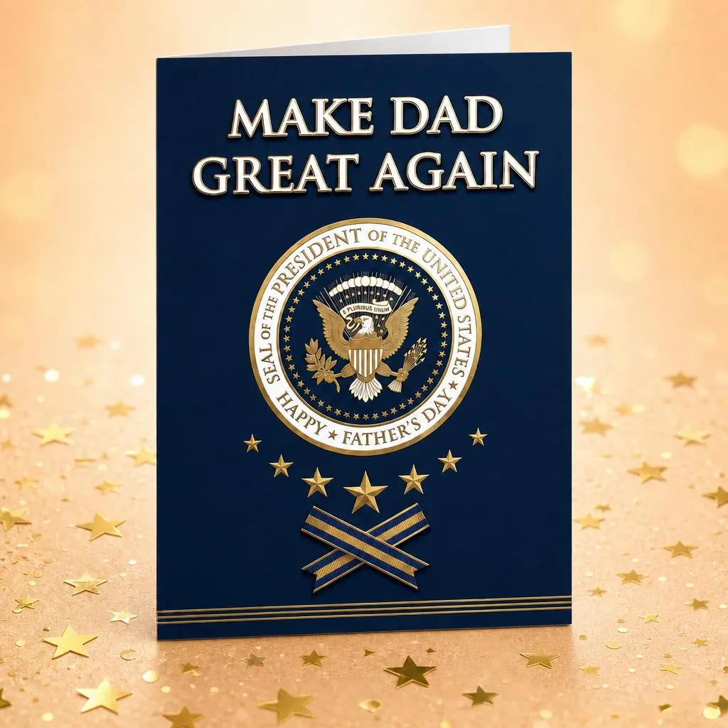 Embossed Animated Interactive Greeting Card with Envelope - 40-Second Auto-Play Voice Message, "Make Dad Great Again" Presidential Voice, Humorous Dad Gifts, White Envelope, Office Stationery Supplies