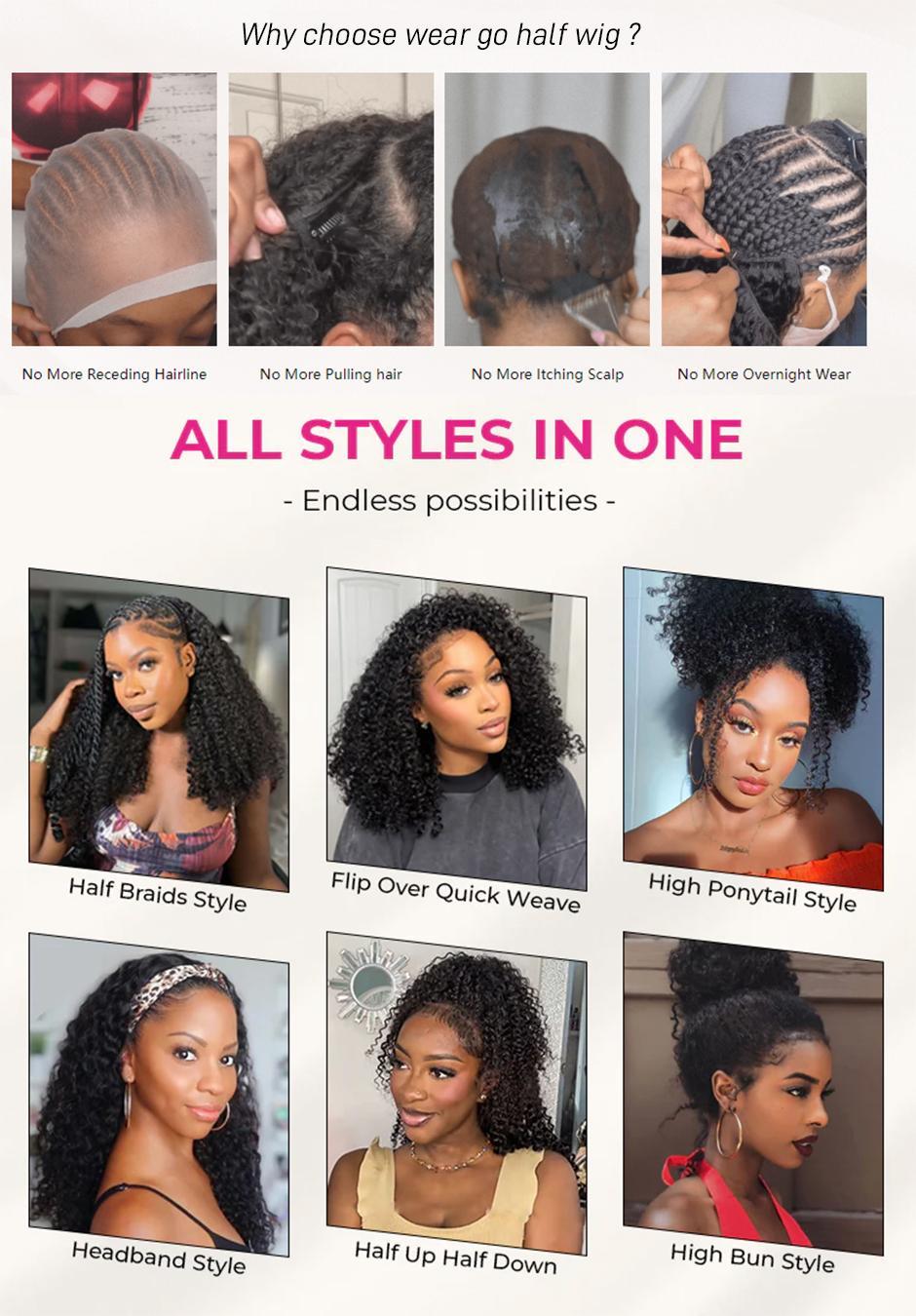 【3 IN 1 Half Wig】FORGIRL FOREVER Flip Over Wear Go Half Wig With Drawstring Invisible Hairline Kinky Curly Wear Go Glueless Wig Beginner Friendly