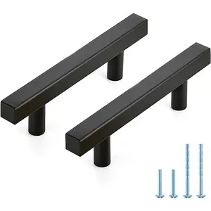 30 Pack 3 Inch Matte Black Square Cabinet Handles Stainless Steel Cabinet Hardware Pulls for Kitchen and Drawers with 5 Inch Overall Length