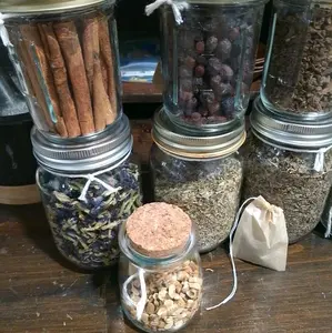 Dried Herbal Supply - Assorted Herbs & Spices in Glass Jars for Cooking & Brewing