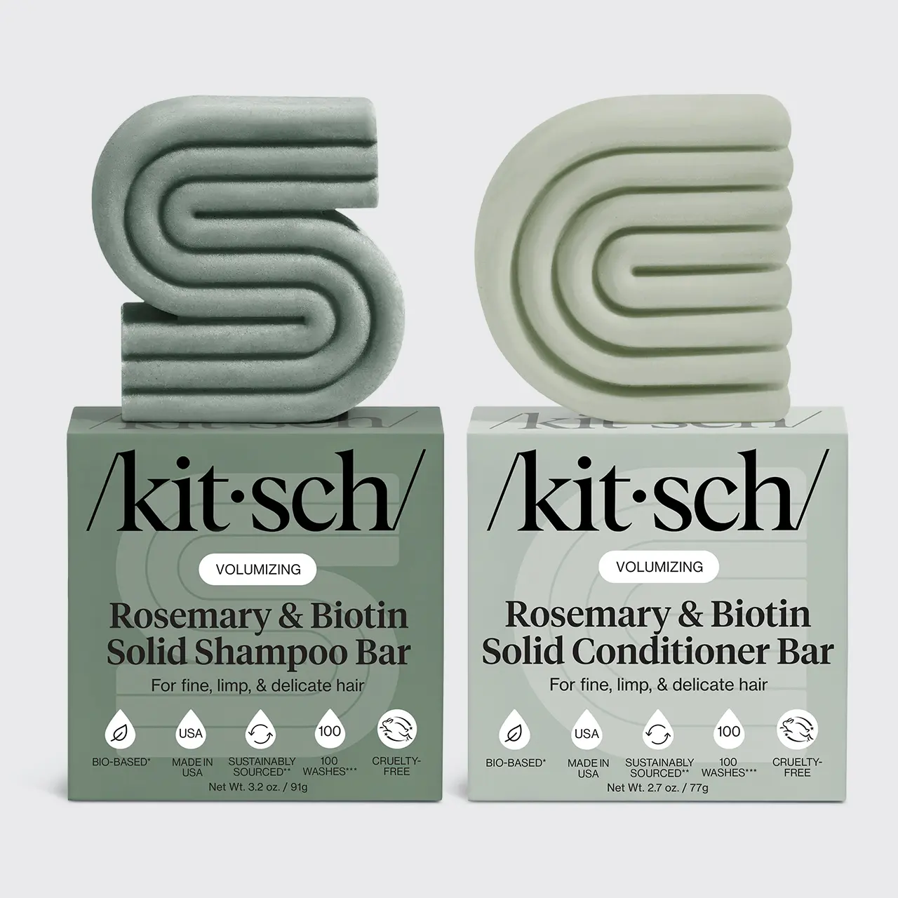 Kitsch Rosemary & Biotin Shampoo and Conditioner Bar Set for Hair Thickening - Shampoo & Conditioner Bar for Men and Women, Paraben Free, Made in USA