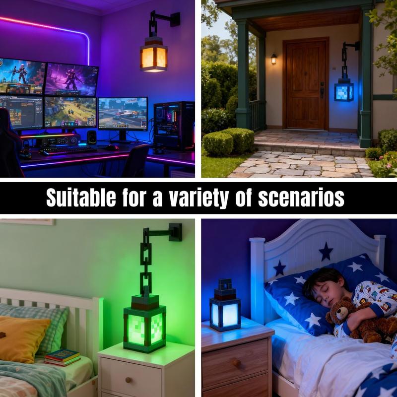 Pixel Soul Lantern - Rechargeable RGB 16 Color Changing Night Lamp with Remote, 3D Printed Handmade Wall Mountable Gaming Light, Easy Assemble Gift for Minecraft Fans/Boyfriend/Kids Bedroom Decor