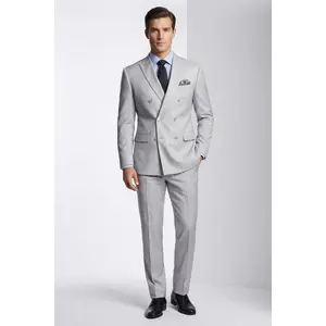 Silver Slim Fit Stretch Double Breasted 2-Piece Suit