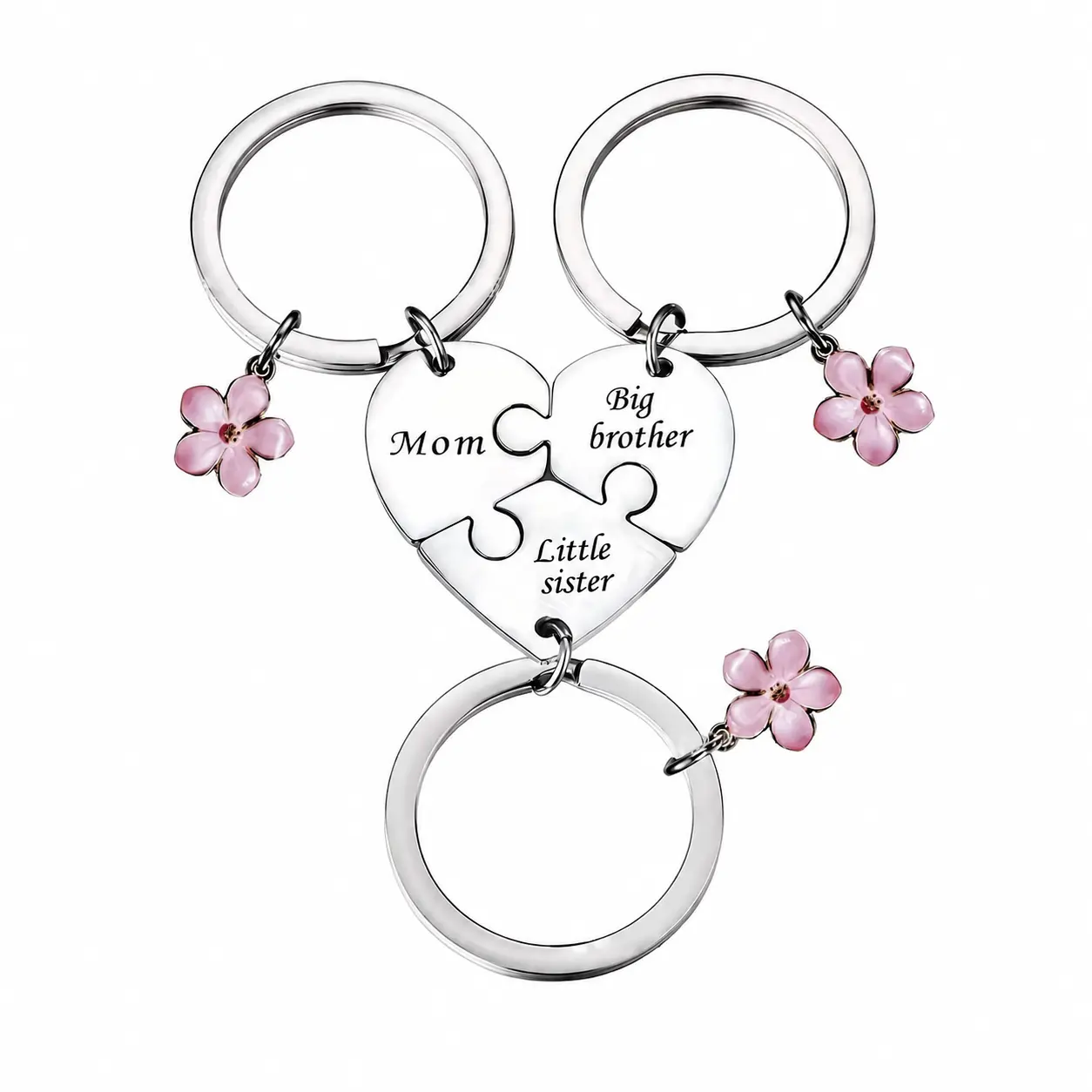 Mom Big Brother Little Sister Keychain Set, 3PCS Family Puzzle Heart Matching Keychains, Sweet Gift for Mom, Son and Daughter