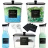 COCOLANCO Laundry Organizer Storage Set - Wooden-Lid Home Goods Canisters, Airtight Pod & Powder Holders, 2 Refillable Liquid Detergent Bottles, Dryer Sheets Holder, Waterproof Labels & Scoops for Room Storage