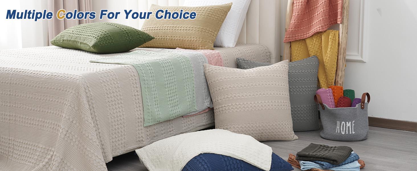 PHF 100% Cotton Waffle Pillow Shams, Soft Skin-Friendly Pillowcases, No Filling, Aesthetic Woven and Breathable Waffle Weave Pillow Case Covers for Bed