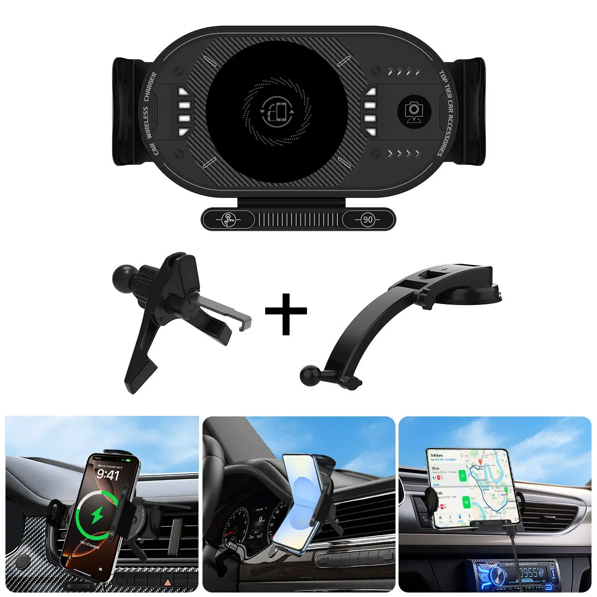 15W Fast Charging Car Phone Holder - Adjustable 90° Rotating Air Vent-Dashboard Mount for Cars, Commutes, Phone Charging Accessories Compatible with iPhone, Samsung Galaxy Z Fold/Z Flip 7/6/5, Fastcharging