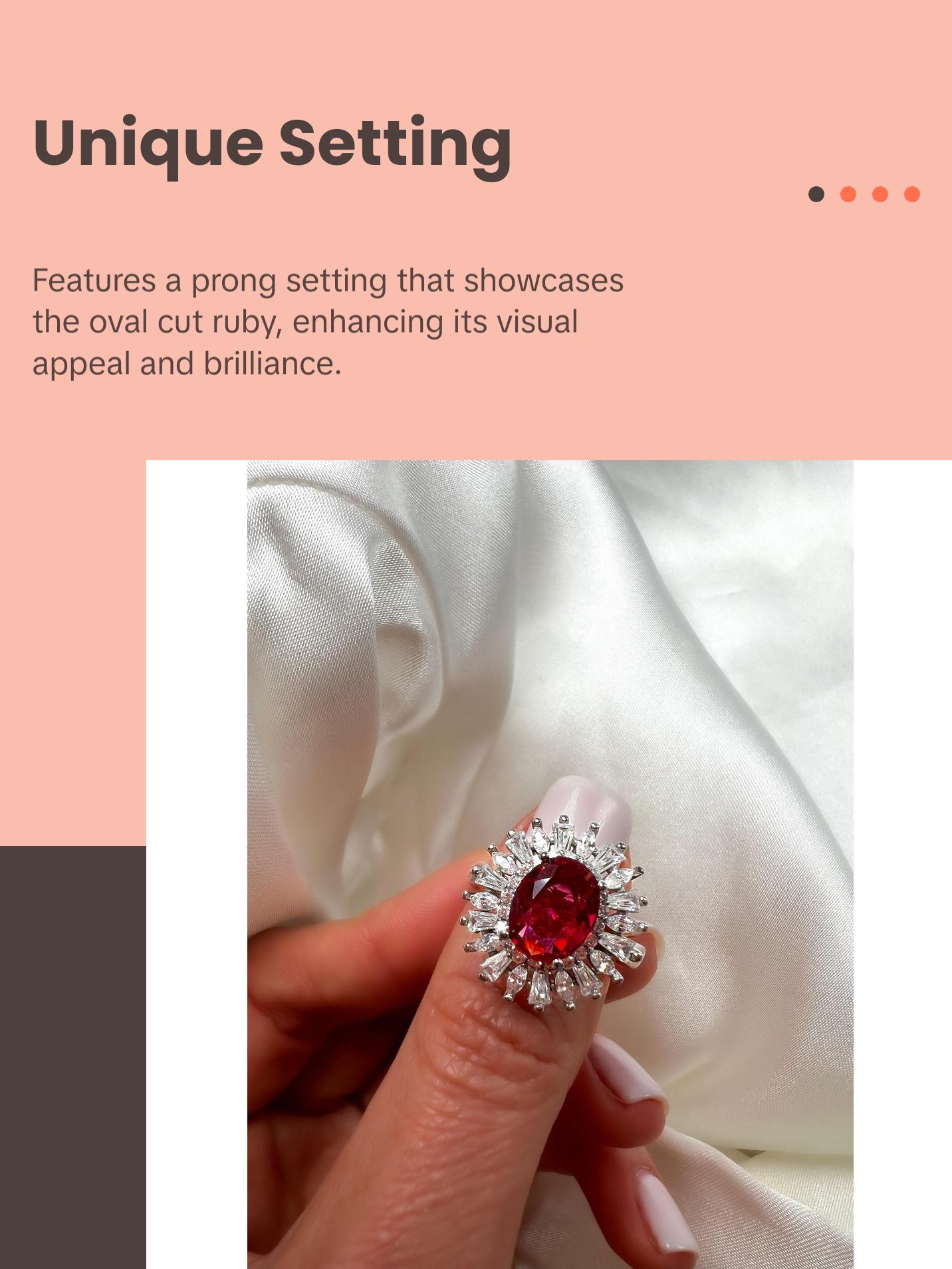 2Ct Oval Cut Ruby Sterling Silver Halo Ring, Size 6.5