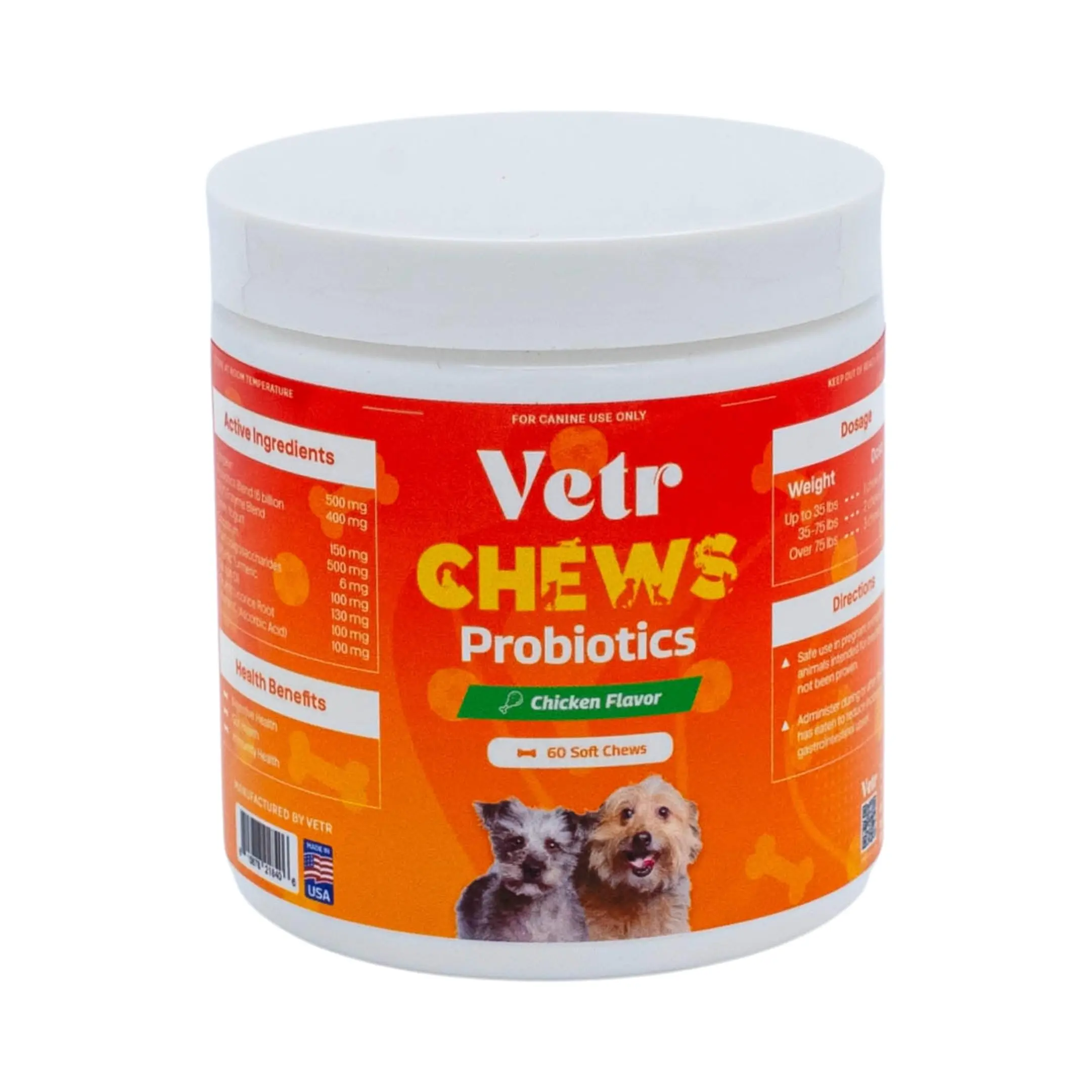 Vetr Probiotic Chews for Dogs - Chicken Flavored - 60 Soft Chews
