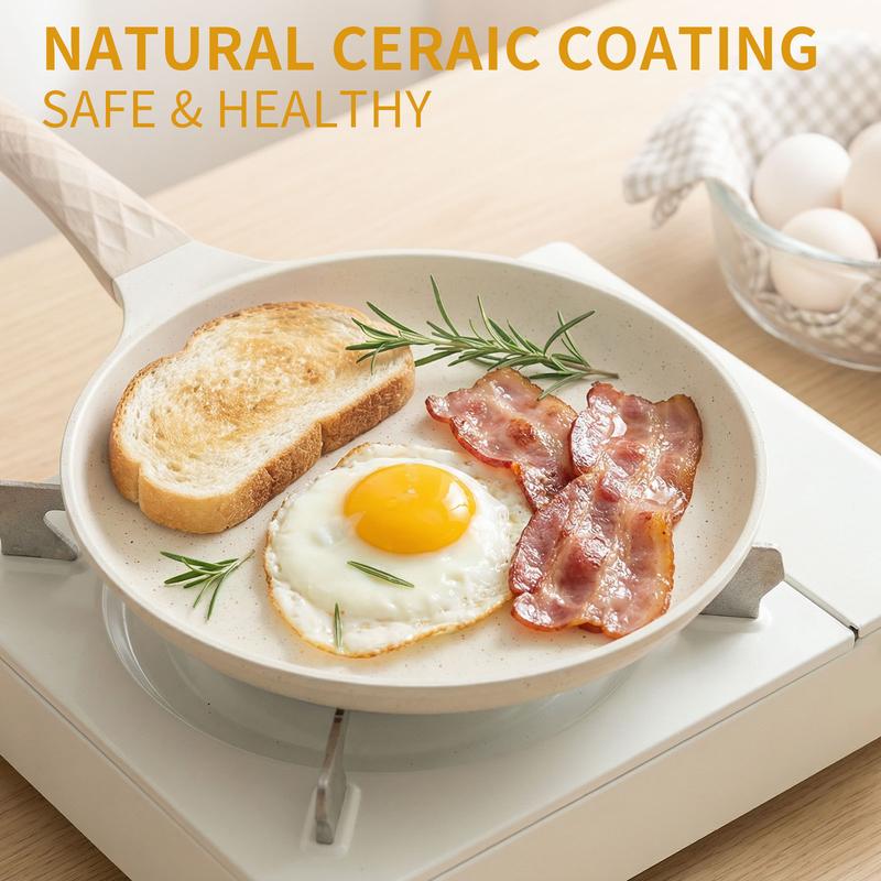 【AREL】Nonstick Crepe Pan with Spreader, 10-Inch Tortilla Pan with Detachable Handle, Ceramic Coating Pancake & Dosa Griddle, PFOA Free, Compatible with All Stoves & Induction (White)