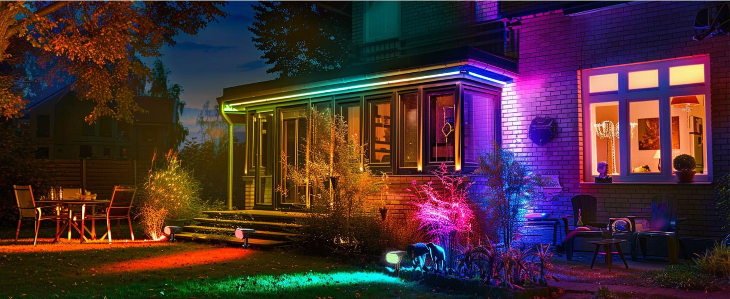 FABSTYL RGB Solar Spot Pathway LED Lights with Remote Control 12 Color Modes Waterproof IP67 for Yard Pool Garden Tree Halloween Christmas Decorations