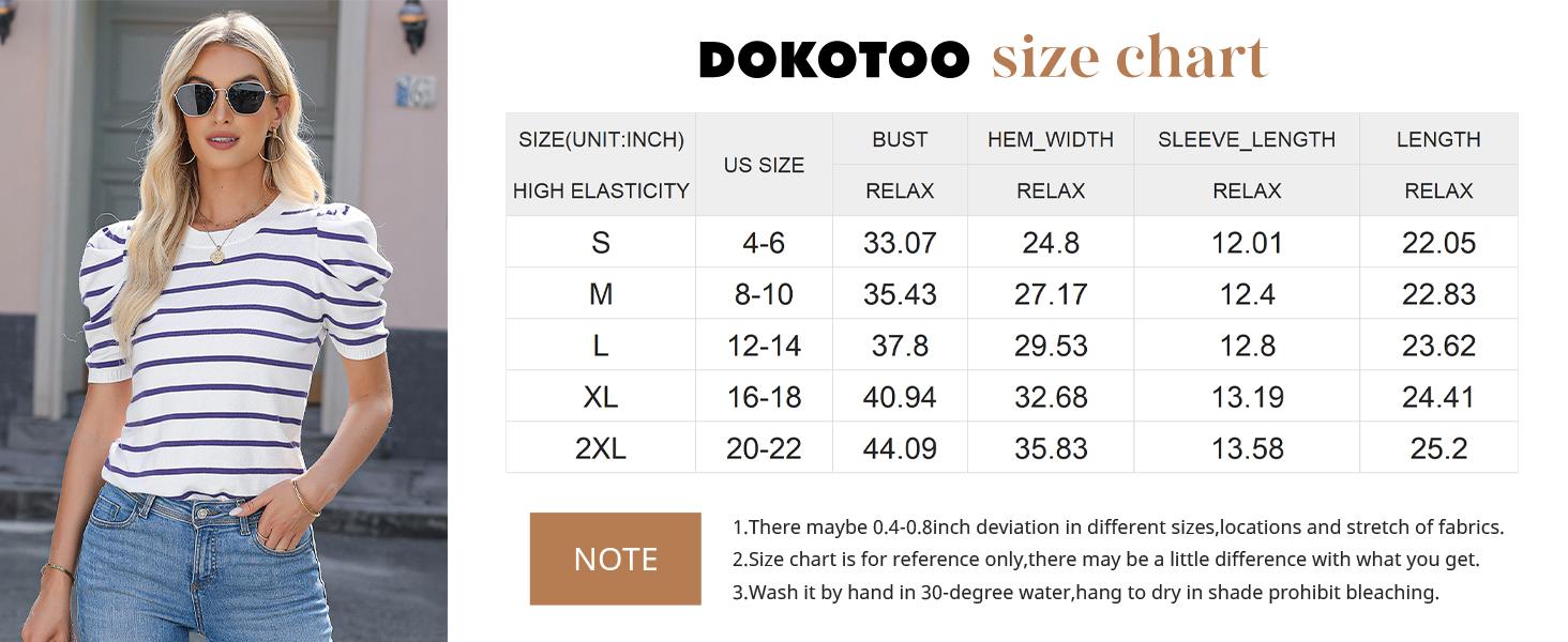 Dokotoo Women's Short Puff Sleeve Knit Tops 2026 Trendy Crewneck Striped T Shirts Casual Summer Blouses
