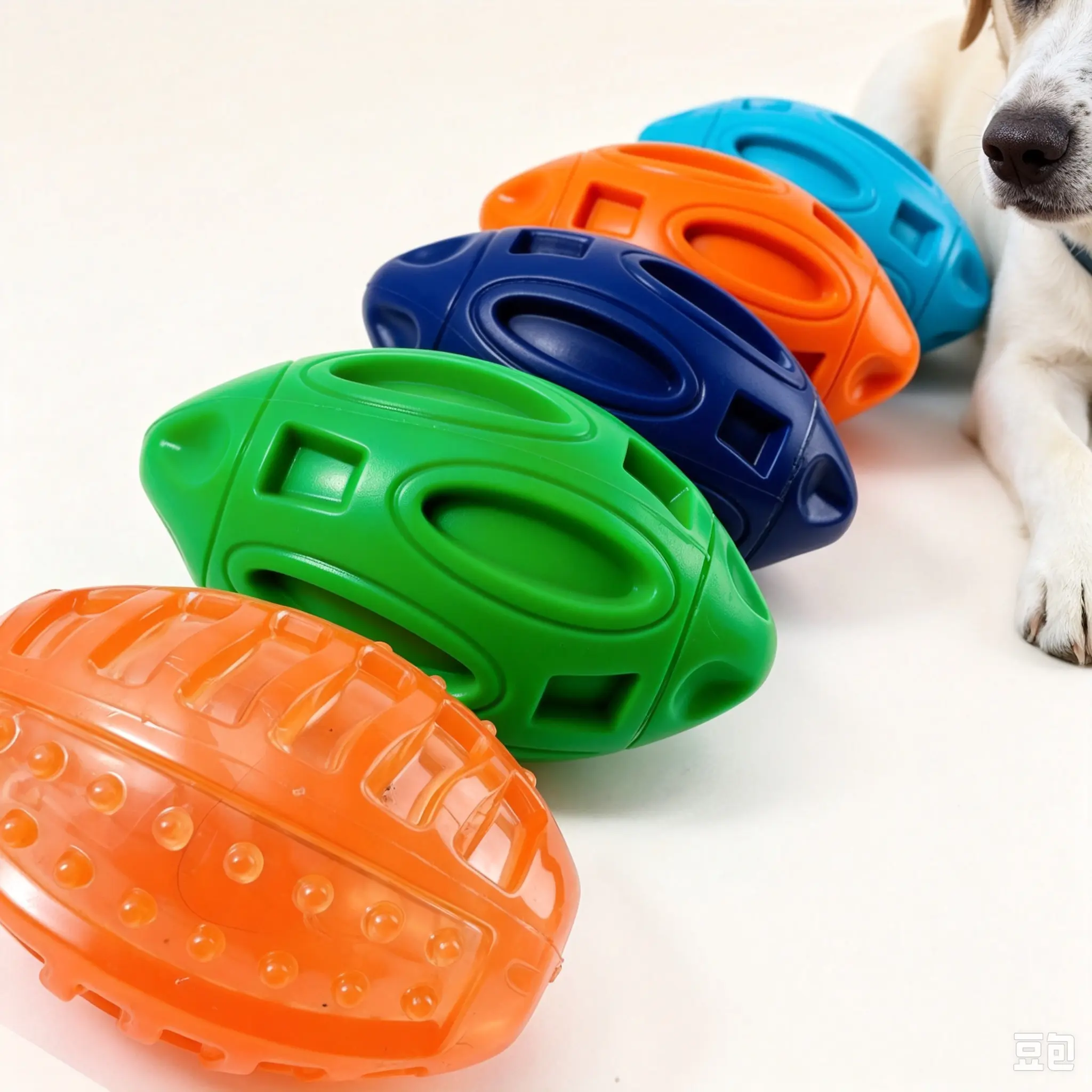 Dog Rugby Shape Rubber Ball Toy for Playtime - Food-Grade, Bite-Resistant, Built-In Squeak, Fetch-Friendly Dog Supply Accessory