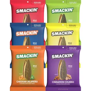 SMACKIN’ Sunflower Seeds 6-Flavor Variety Pack – 4oz Bags (BBQ, Cheddar Jalapeño, OG, Cinnamon Churro, Dill Pickle & Garlic Parmesan)