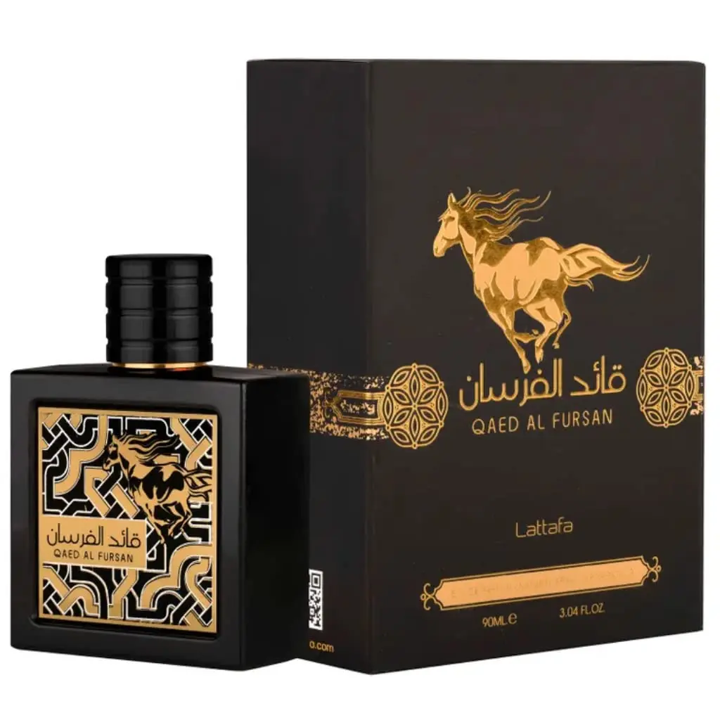 Lattafa Qaed Al Fursan Unisex Eau De Parfum (3.04 fl oz) - Aromatic Fragrances, Exotic Blend, Fruity Floral Daily Aura, Saffron Pineapple, Floral Amber, Amber Woody Undertones, Cedar, Non Toxic, Captivating Scent, Alcohol, Ideal Adult Gift, Single Item, F