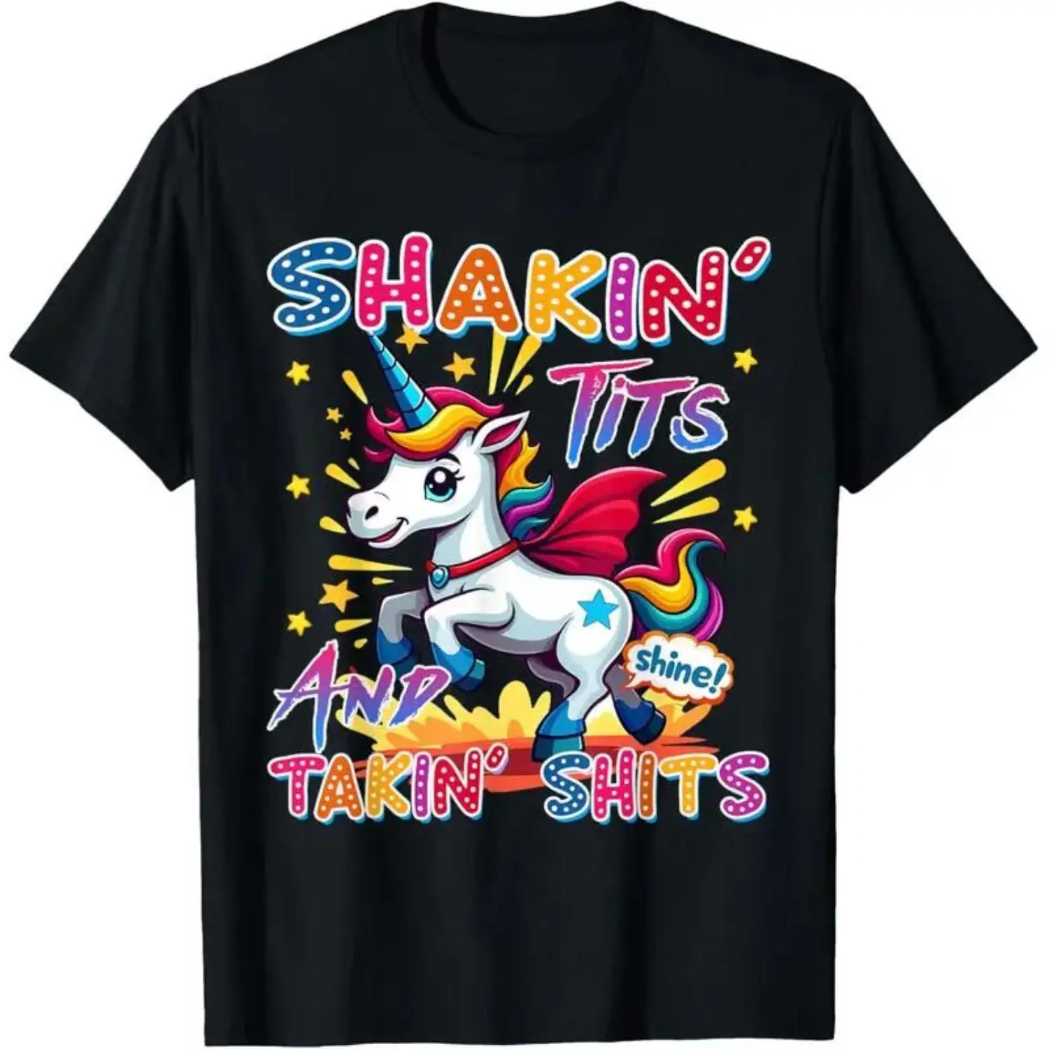 Men's Cotton Casual Round Neck Short-Sleeve Humorous Unicorn Graphic T-Shirt - Streetwear Top, Menswear Clothes, Playful Language Design