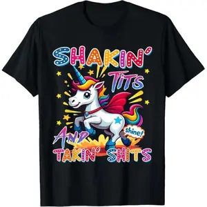 Men's Casual Round Neck Short-Sleeve Humorous Unicorn T-Shirt - Adult Themes, Playful Language, Streetwear Top