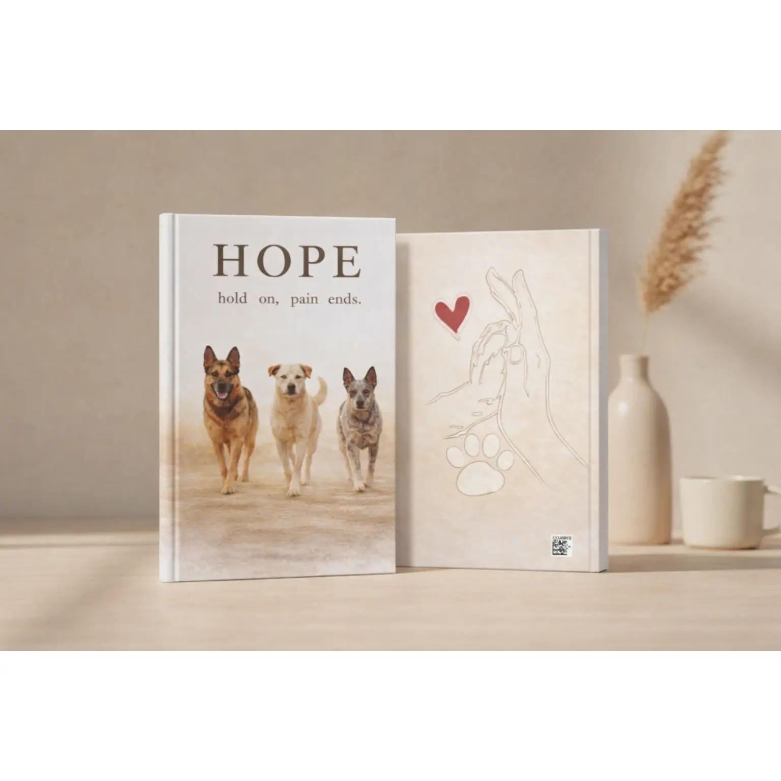 HOPE Hardcover Journal – Inspirational Dog Lover Notebook | “Hold On, Pain Ends