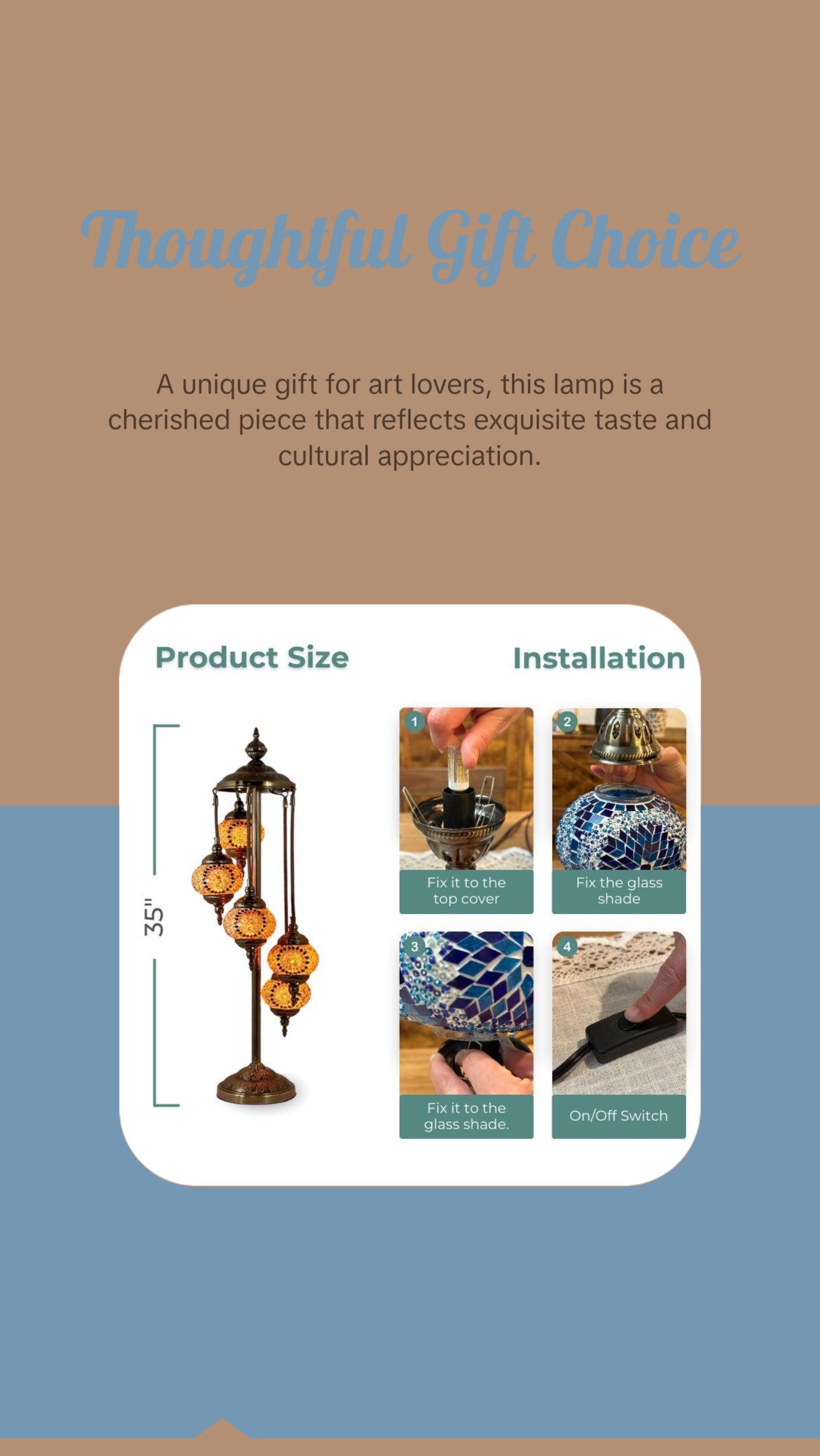 Vibrant Orange Blossom Handmade Turkish Lamp with Quintuple Globes