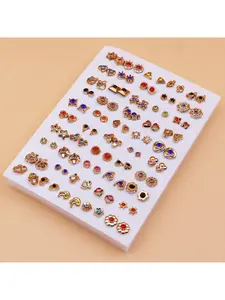 50pairs/Set Random Mixed Style Rhinestone Inlaid Plastic Stud Earrings