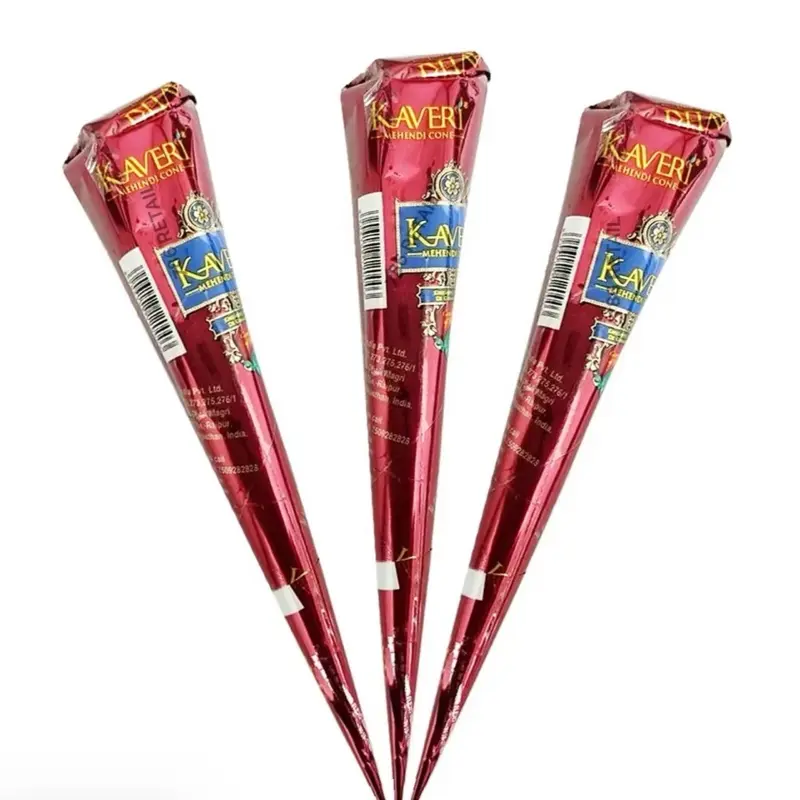 Kaveri Pack of 3 25g Natural Henna Mehendi Cones Long Lasting Vibrant Design for Stunning Henna Artistry Hand and Body Art Indian Brand