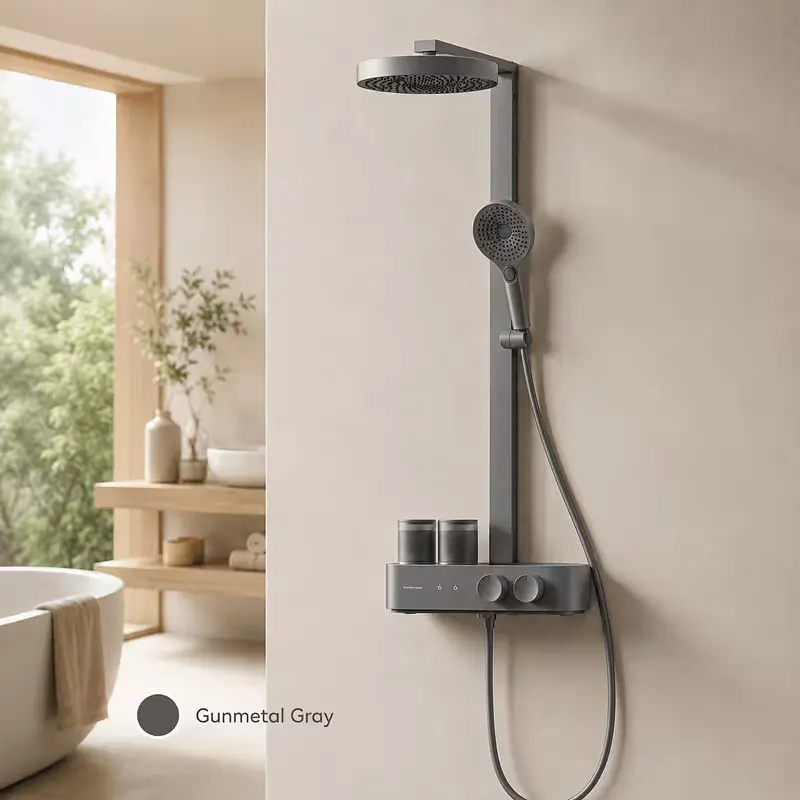 Thermostatic Double-Cylinder Foam Shower System, Bathroom Fixtures with Intelligent A/B Formula Selection, Adjustable Foam Output, Adjustable-Height Sliding Bar, 3 Handheld Units for Adult Luxury Spa Use