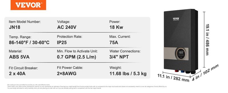 VEVOR Instant Water Heater, TikTokShopBlackFriday, 8kw On Demand Electric Tankless Water Boiler, Digital Temperature Display & Easy Installation & 24-Hour Water Supply, For Kitchen Bathroom Shower Mall Salon ETL Listed