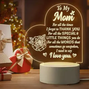 Mom Acrylic Night Light - Heart-Shaped Rose Engraved Lamp for Mom, Mother's Day Gift, Birthday Gift from Daughter/Son, Bedroom Decor, USB Powered Acrylic Light with "To My Mom" Quote surprise holiday party farmhouse style table decor mini book graduation,